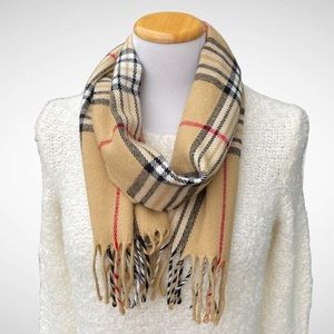 Plaid Rectangular Acrylic Scarf with Fringe 12” x 64”